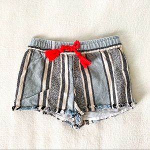 Black Blue Cotton Frayed Tassle Shorts